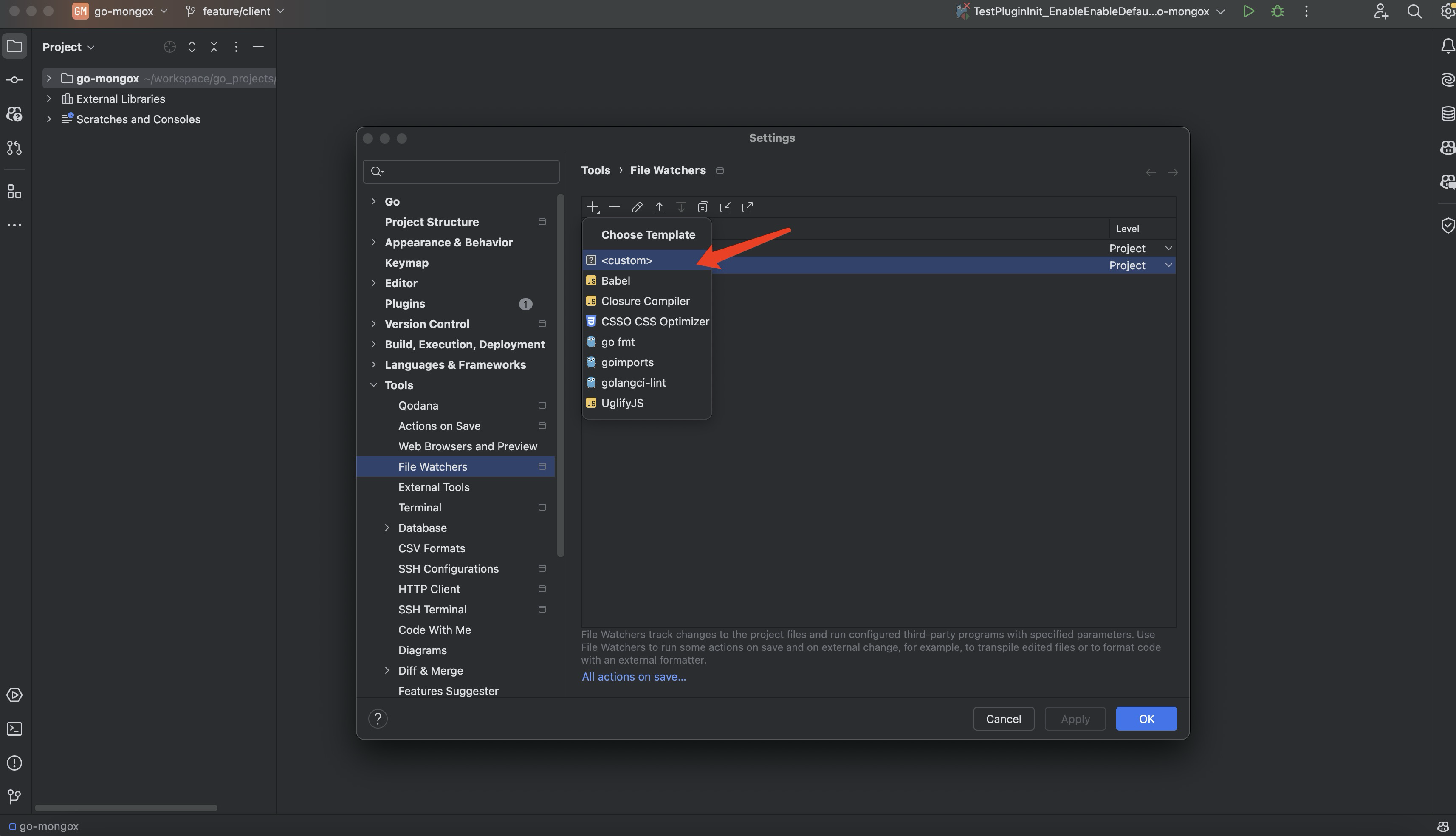 利用 goland 的 file watchers 功能实现代码自动格式化