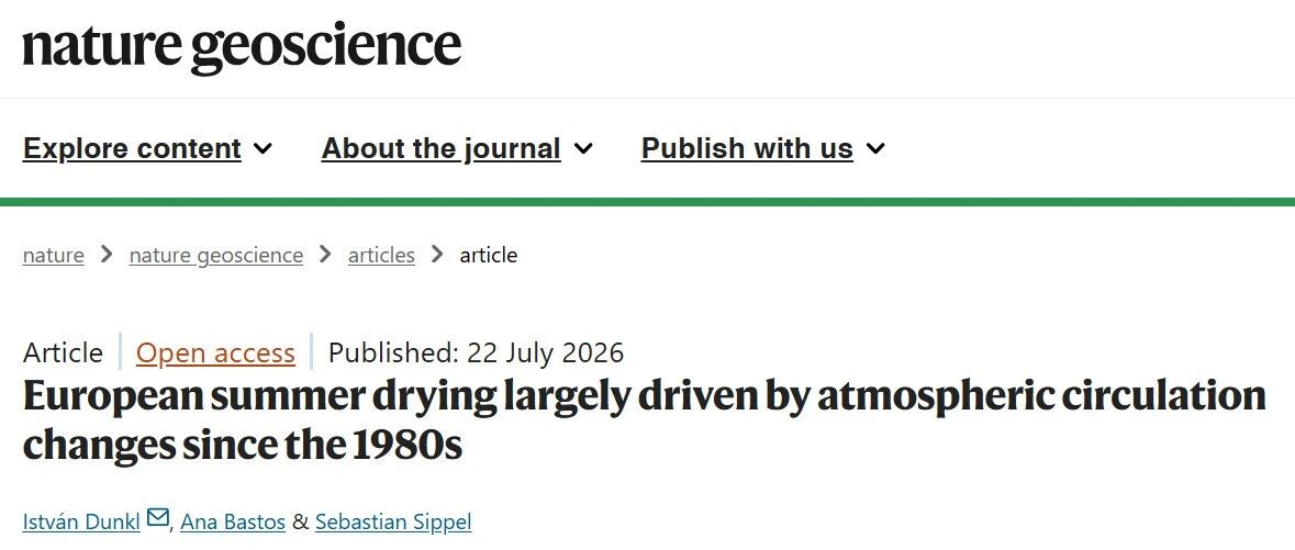 Nature Geoscience最新：欧洲干旱加剧，大气环流是"幕后黑手"！