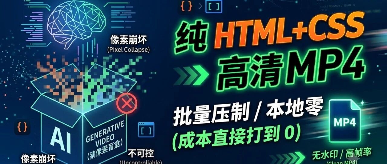 别再用大模型猜像素了！GitHub 4.1k 星开源神器html-video帮我用纯 HTML+CSS 批量压制 MP4，成本直接打到 0