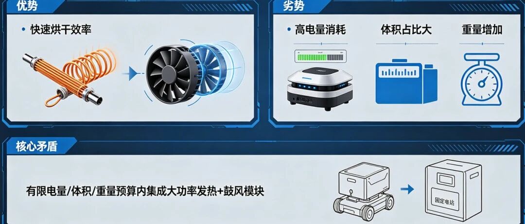 清洁机器人上的热风烘干功能