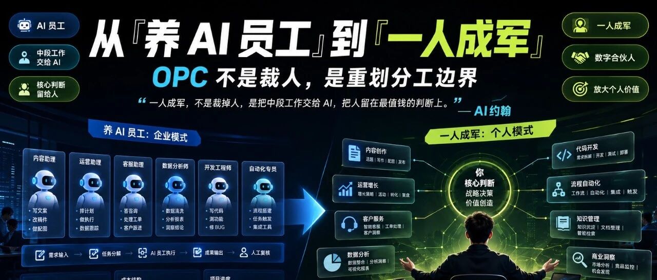 从「养 AI 员工」到「一人成军」：OPC 不是裁人，是重划分工边界