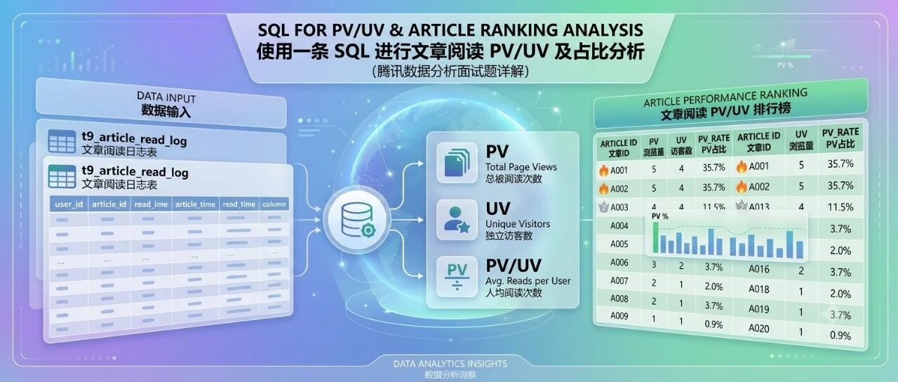 SQL 文章UV和PV统计：COUNT DISTINCT + COUNT（腾讯面试题）
