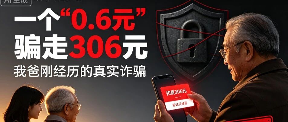 【警示冲击】一个"0.6元"骗走306元：我爸刚经历的真实诈骗，请转给爸妈