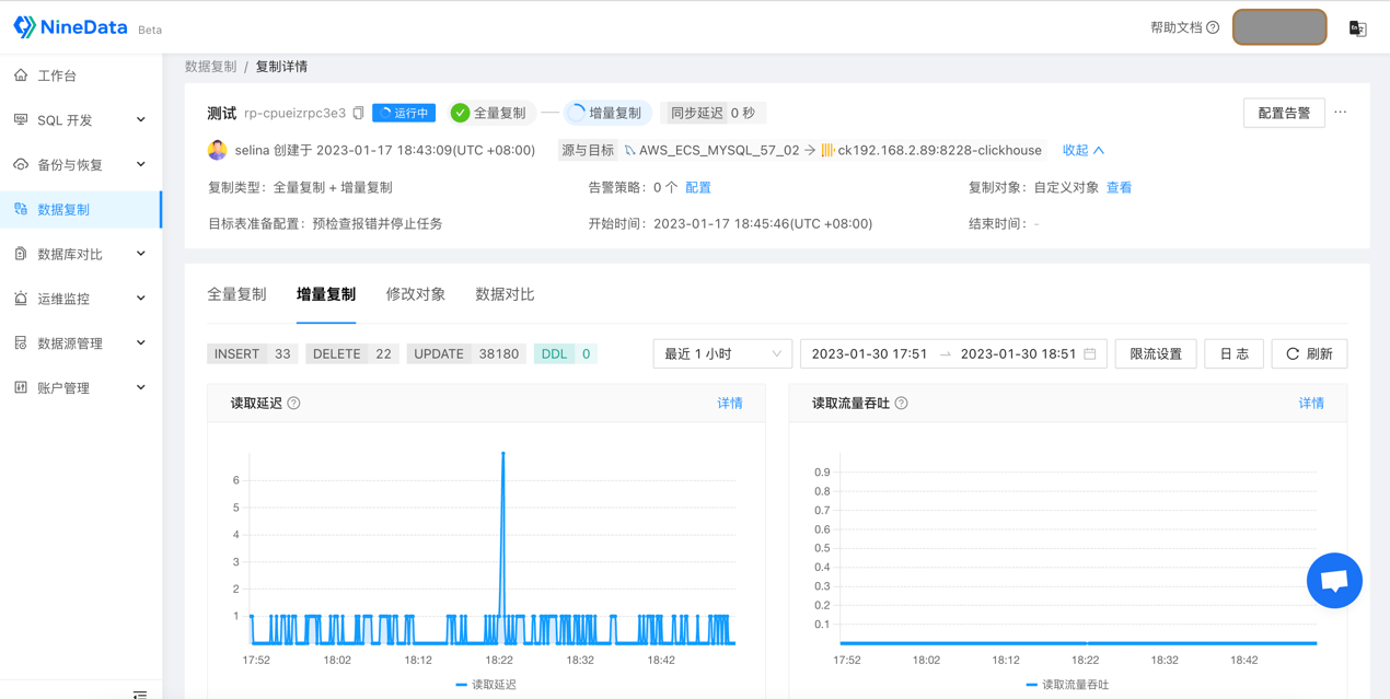 NineData任务详情及运维界面