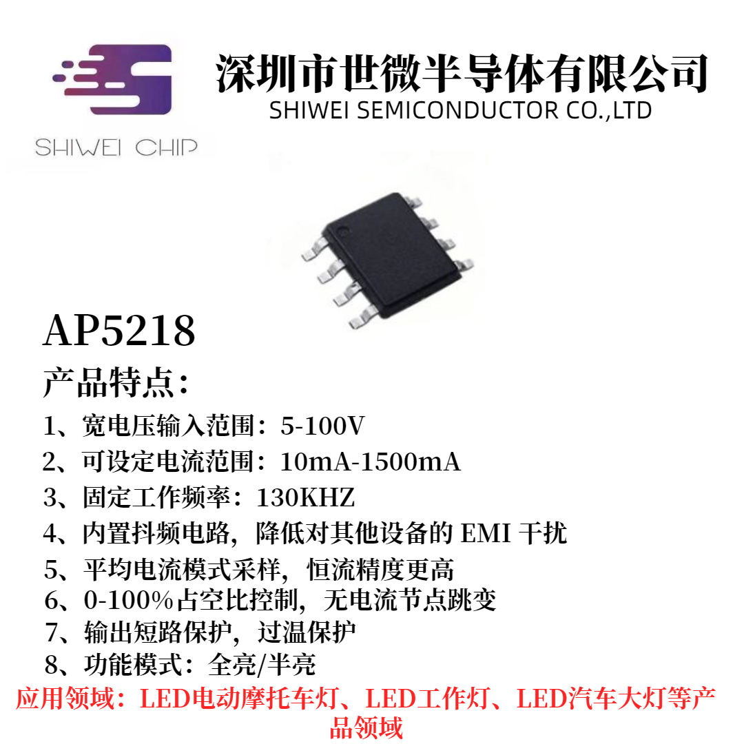 AP5218  平均电流型LED降压恒流驱动IC 5-100V 1.5A 车灯方案