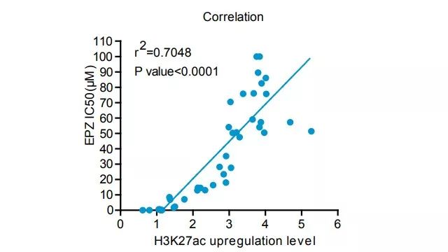  图1. EPZ-6438 敏感性与 H3K27ac 相关性
