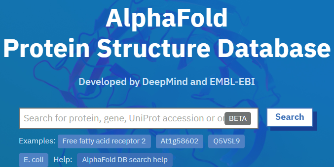 图 2. Alphafold 数据集网站 (免费开放网址：alphafold.ebi.ac.uk)