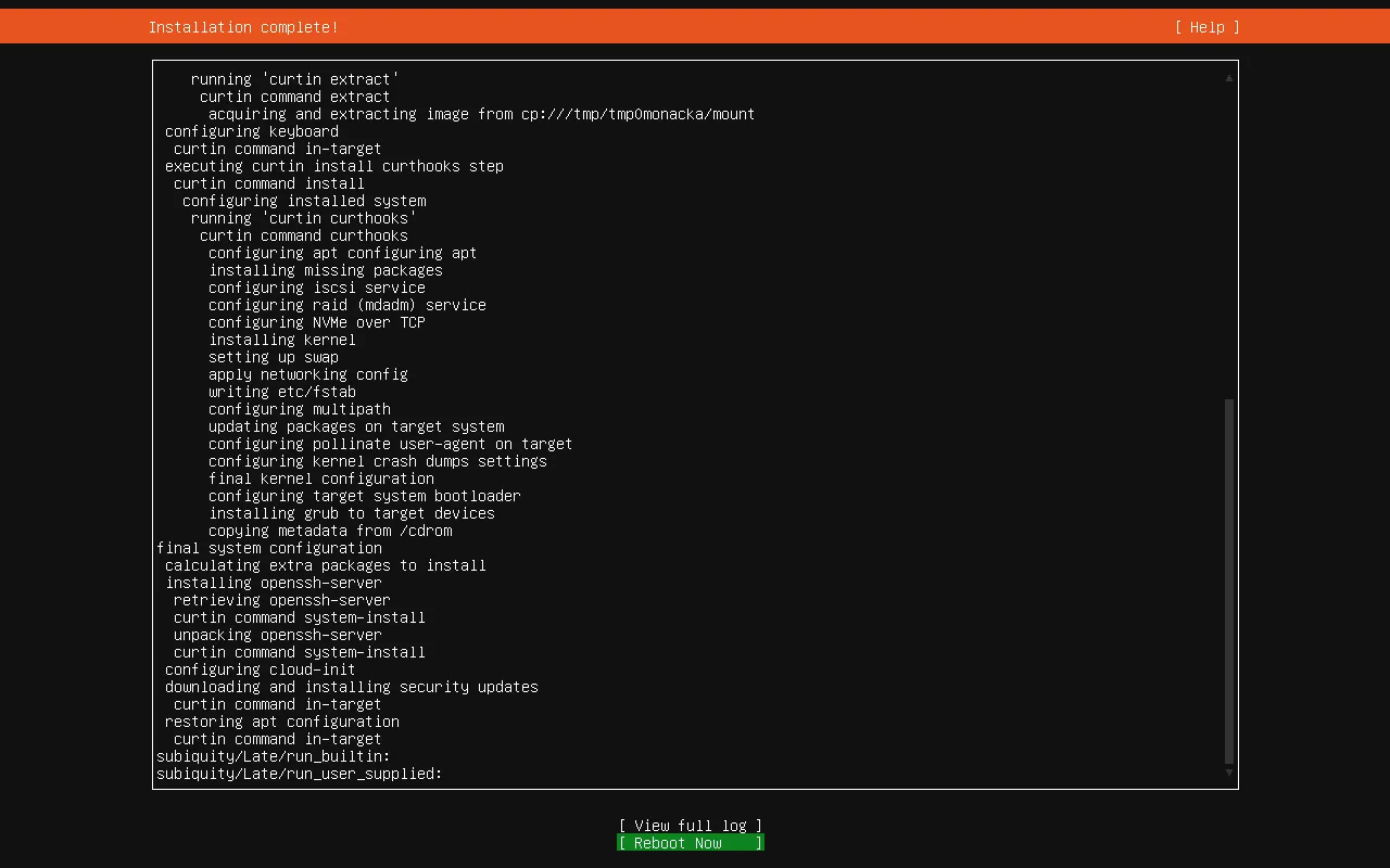 安装完成后重启 Ubuntu 服务器