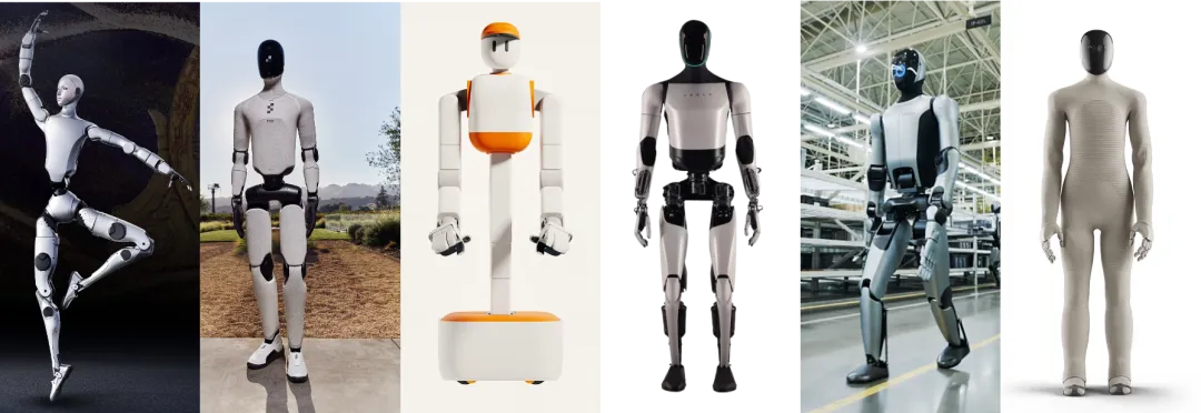 图:宇树 H2、Figure 03、Sunday Memo、Tesla Optimus、Ubtech Walker S2、1X Neo