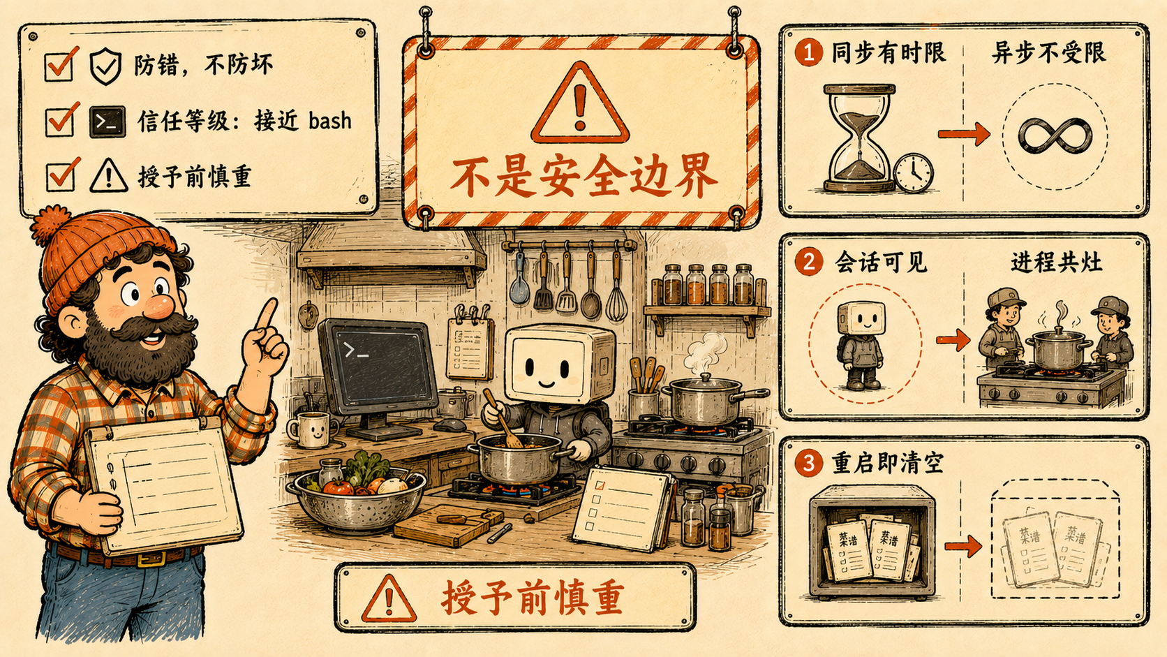 边界清单：把它当 bash，别当保险箱
