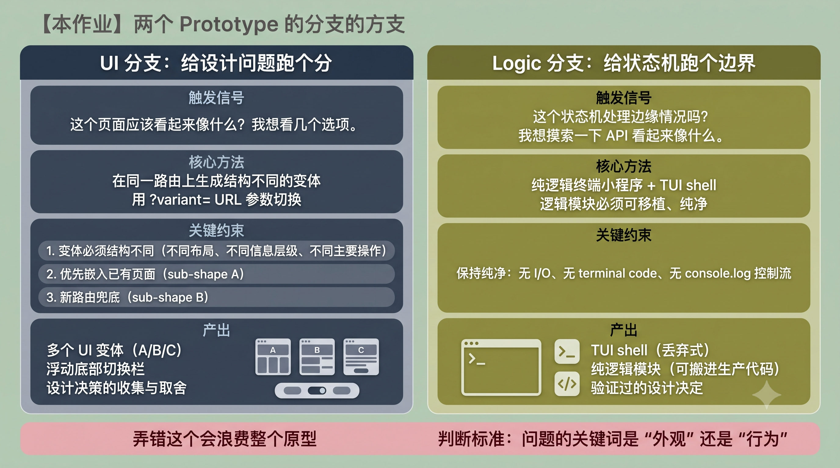 UI 原型与 Logic 原型的分支对比