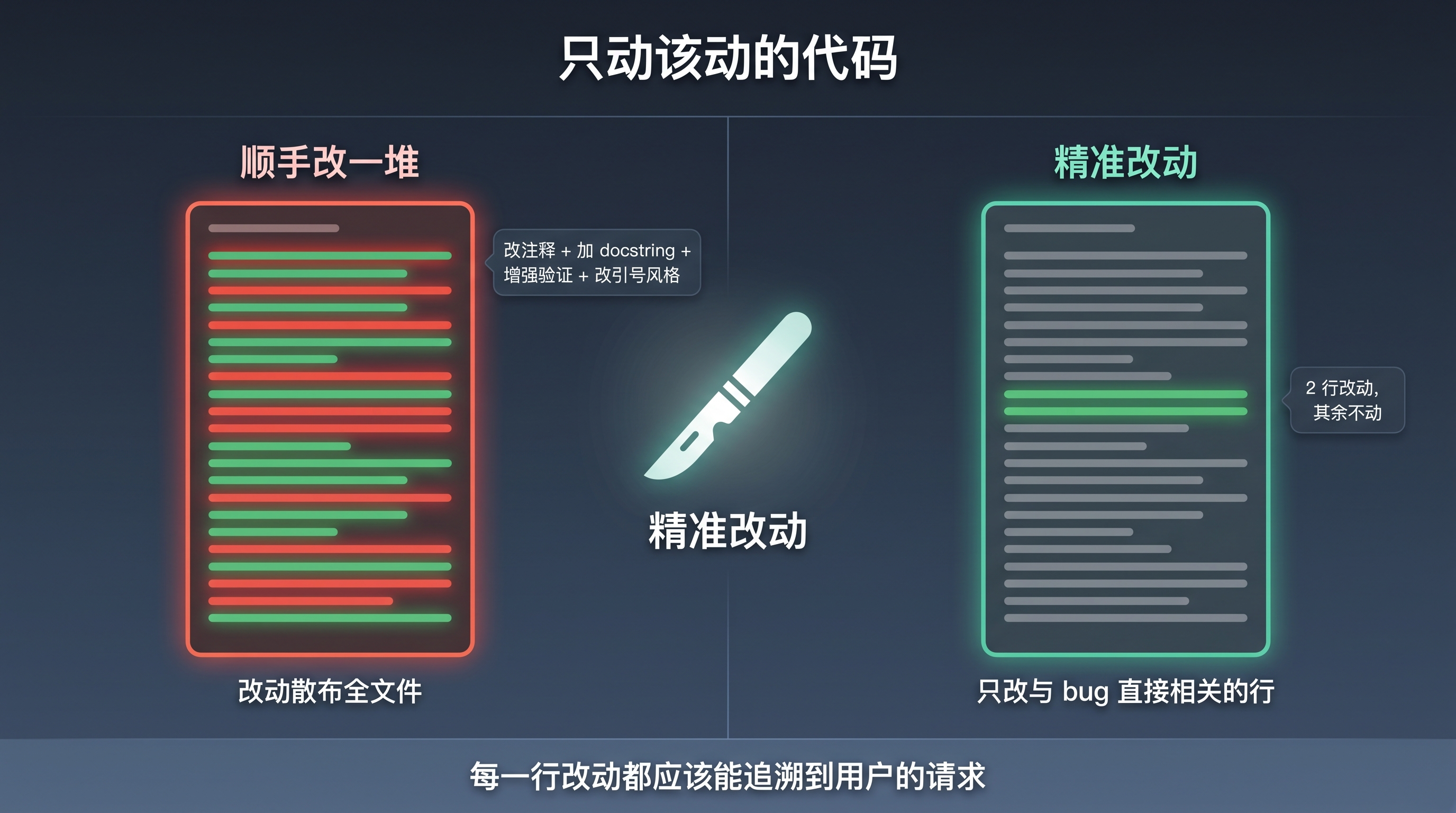 精准改动 vs 顺手改一堆：diff 热力对比