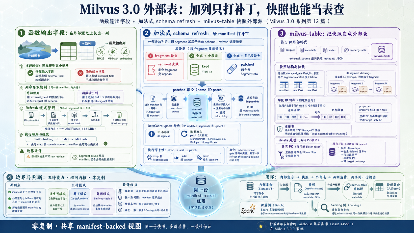 Milvus 3.0 外部表三能力信息图封面