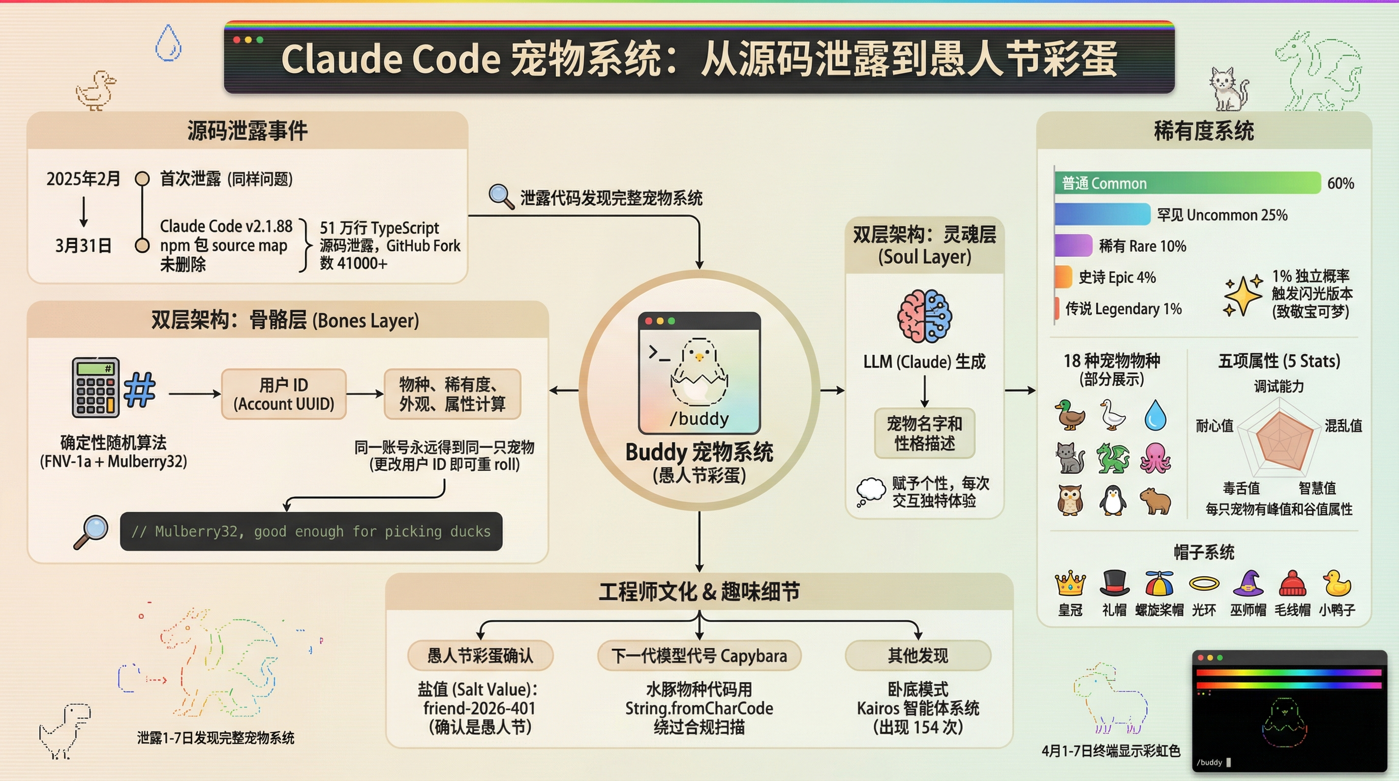 封面图:Claude Code Buddy 宠物系统全景信息图