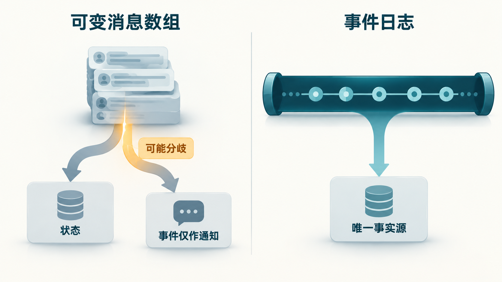 两份真相:可变消息数组与只追加事件日志的分歧风险