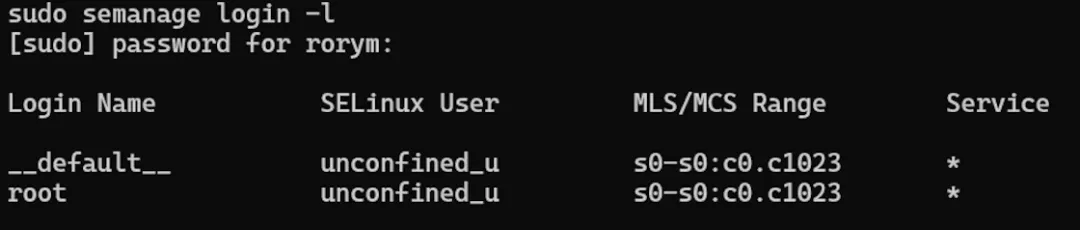 semanage login -l 的输出