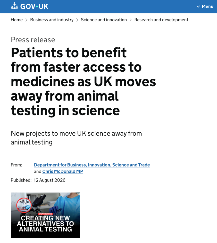英国推动减少动物实验相关计划