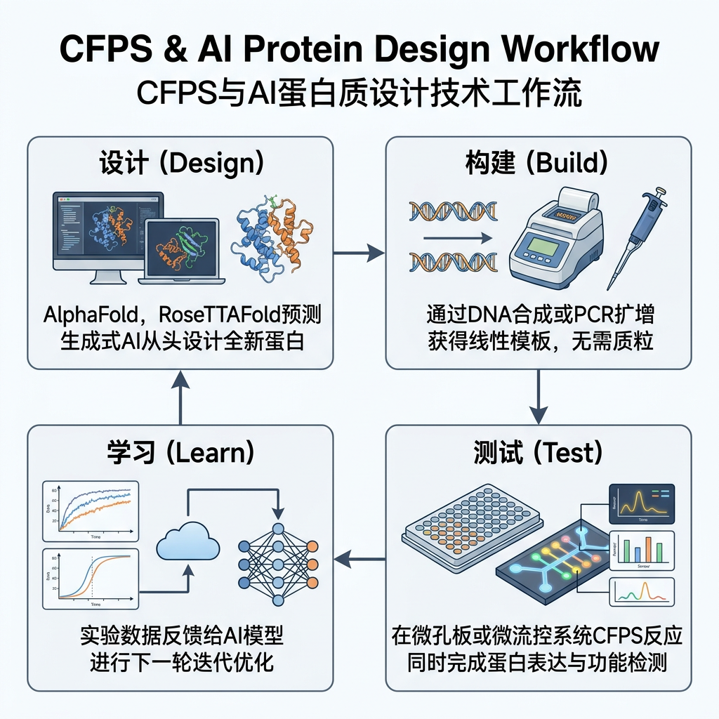 图2. CFPS与AI蛋白质设计工作流