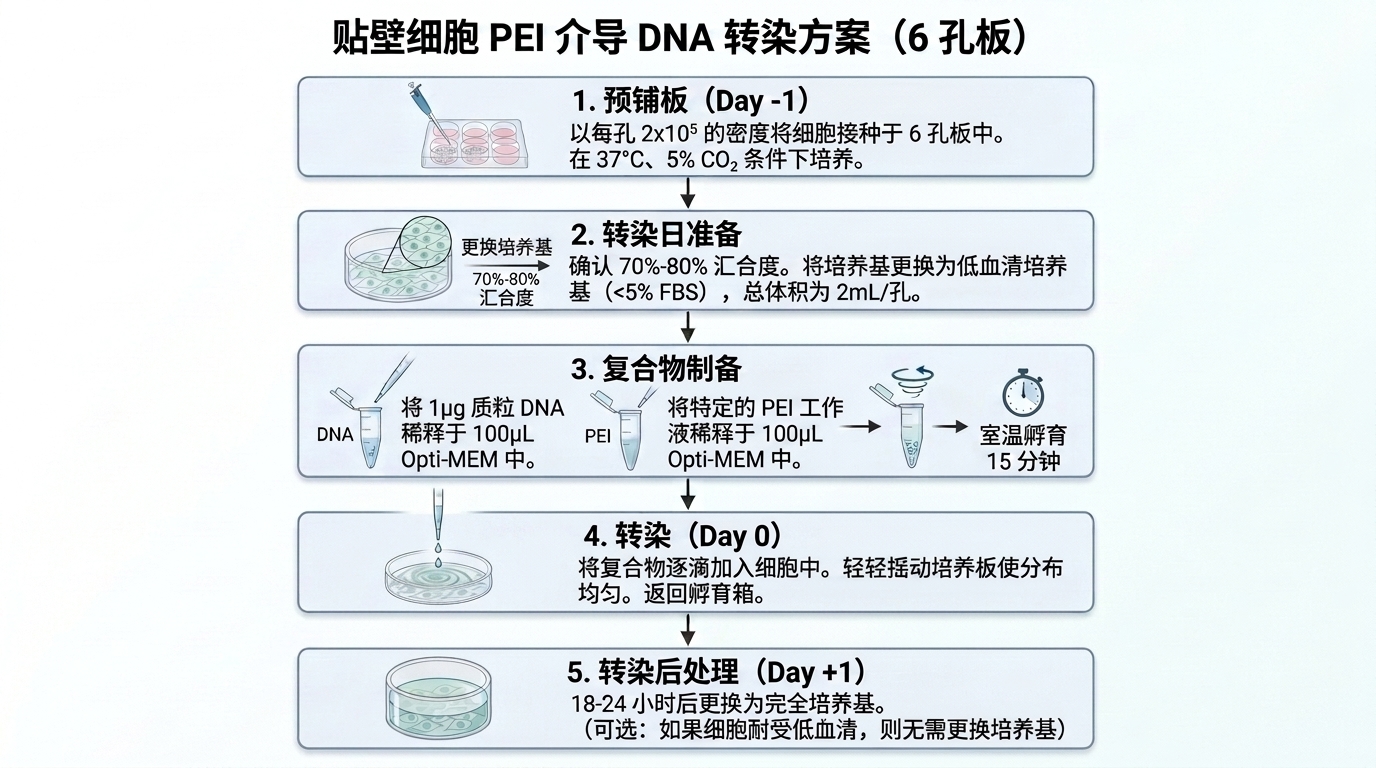 贴壁细胞HEK293 PEI转染实验流程