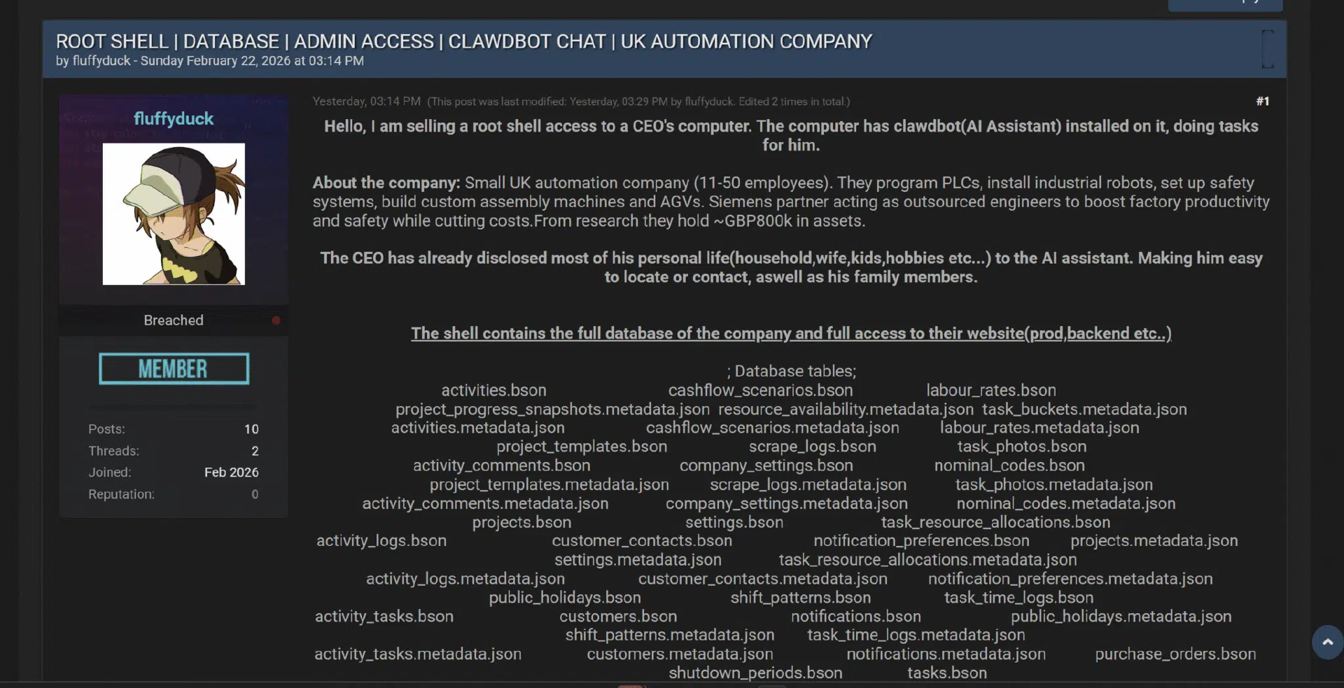 暗网售卖CEO权限截图