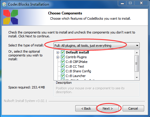 选择要安装的组建