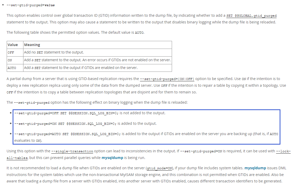 Mysql mysqldump set gtid purged off 