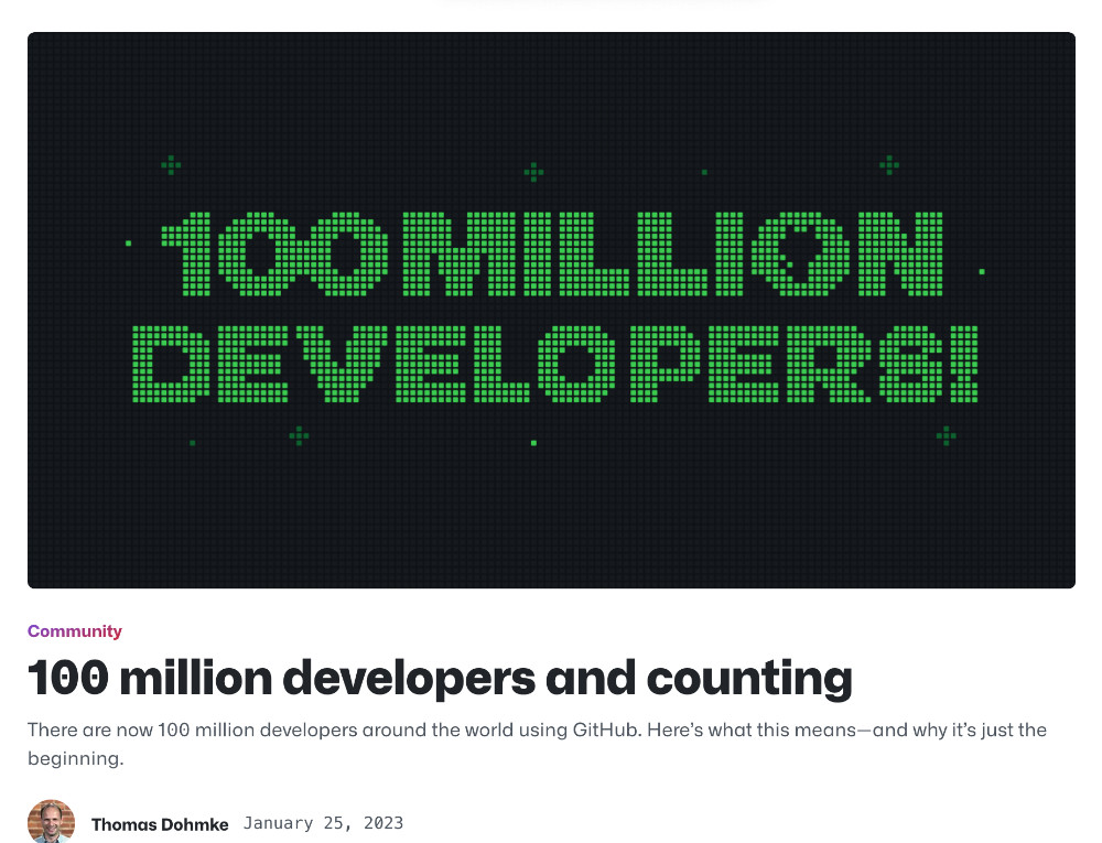今年年初，GitHub 完成了 100M 的用户量积累