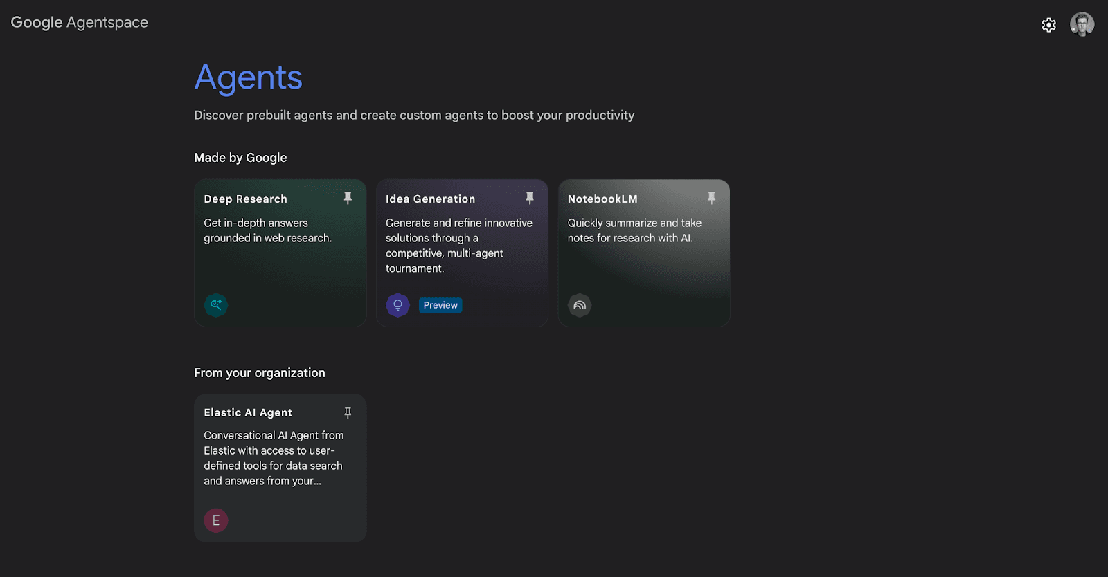 在Google Agentspace列表中查看自定义代理