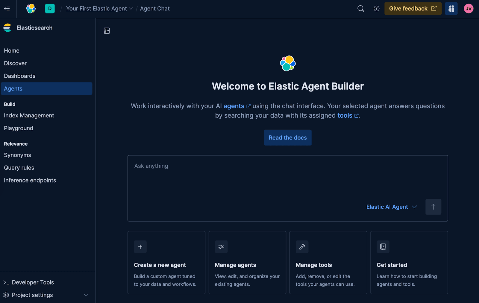 与 Elastic Agent Builder 对话后创建金融助手。