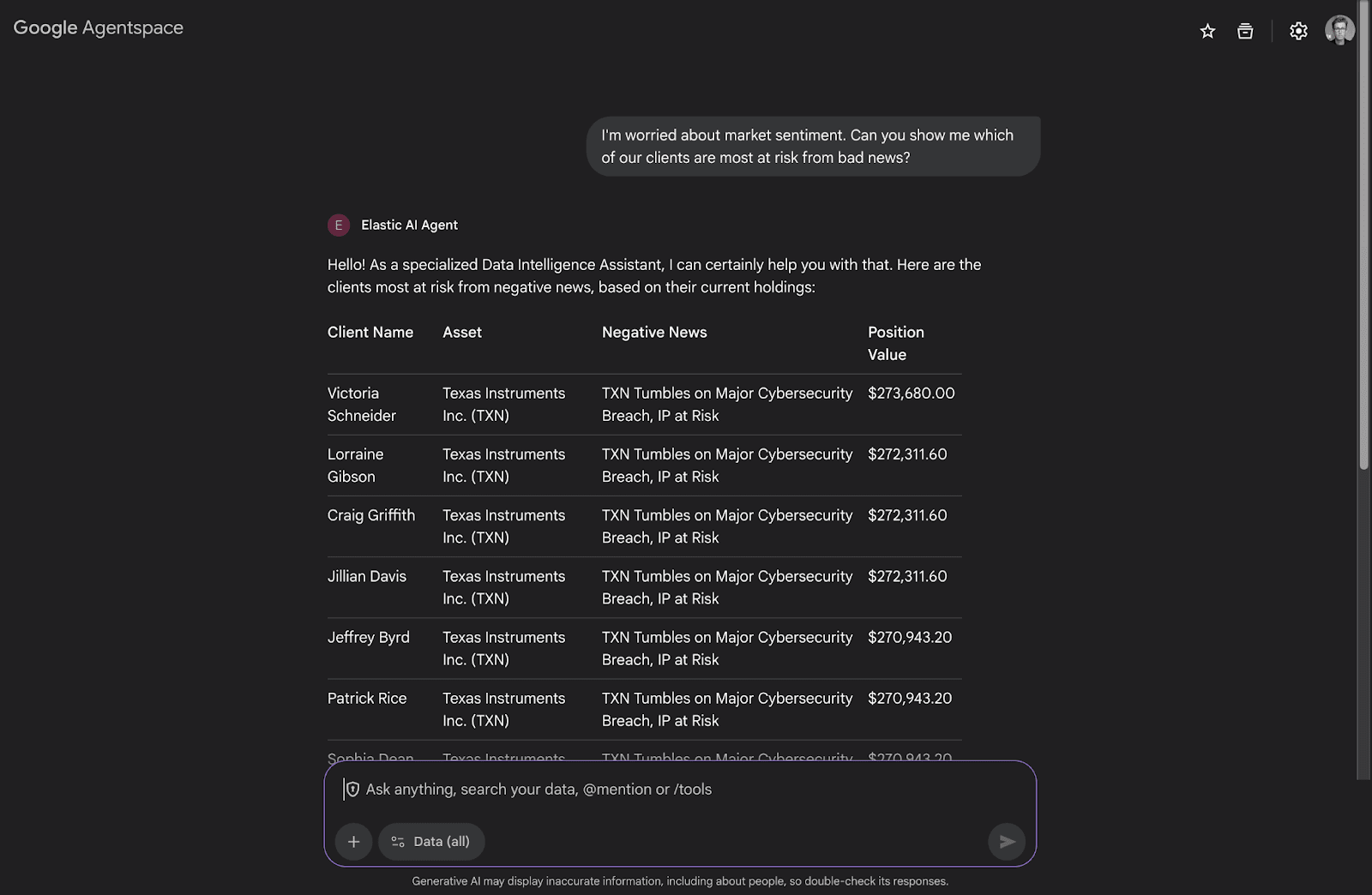用户向Agentspace提出查询及其幕后查询处理过程