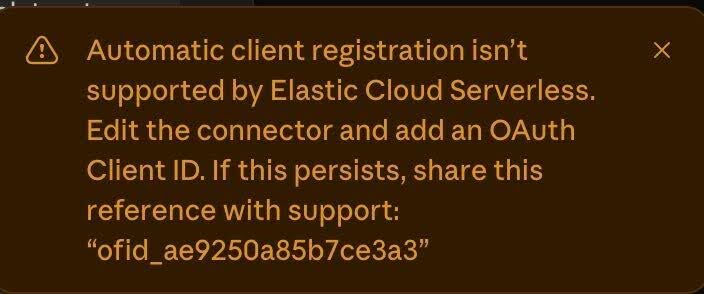 Claude 错误提示用户添加 OAuth Client ID，因为 Elastic Cloud Serverless 缺少自动客户端注册功能