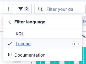 在 Discover 中选择 Lucene 语言的筛选语言菜单