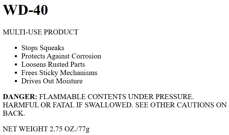 jina-ocr-v1 提取的 WD-40 产品标签文本，渲染为 HTML