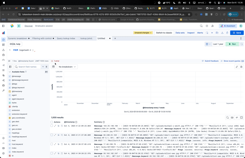 Discover 中的 ES|QL 控件