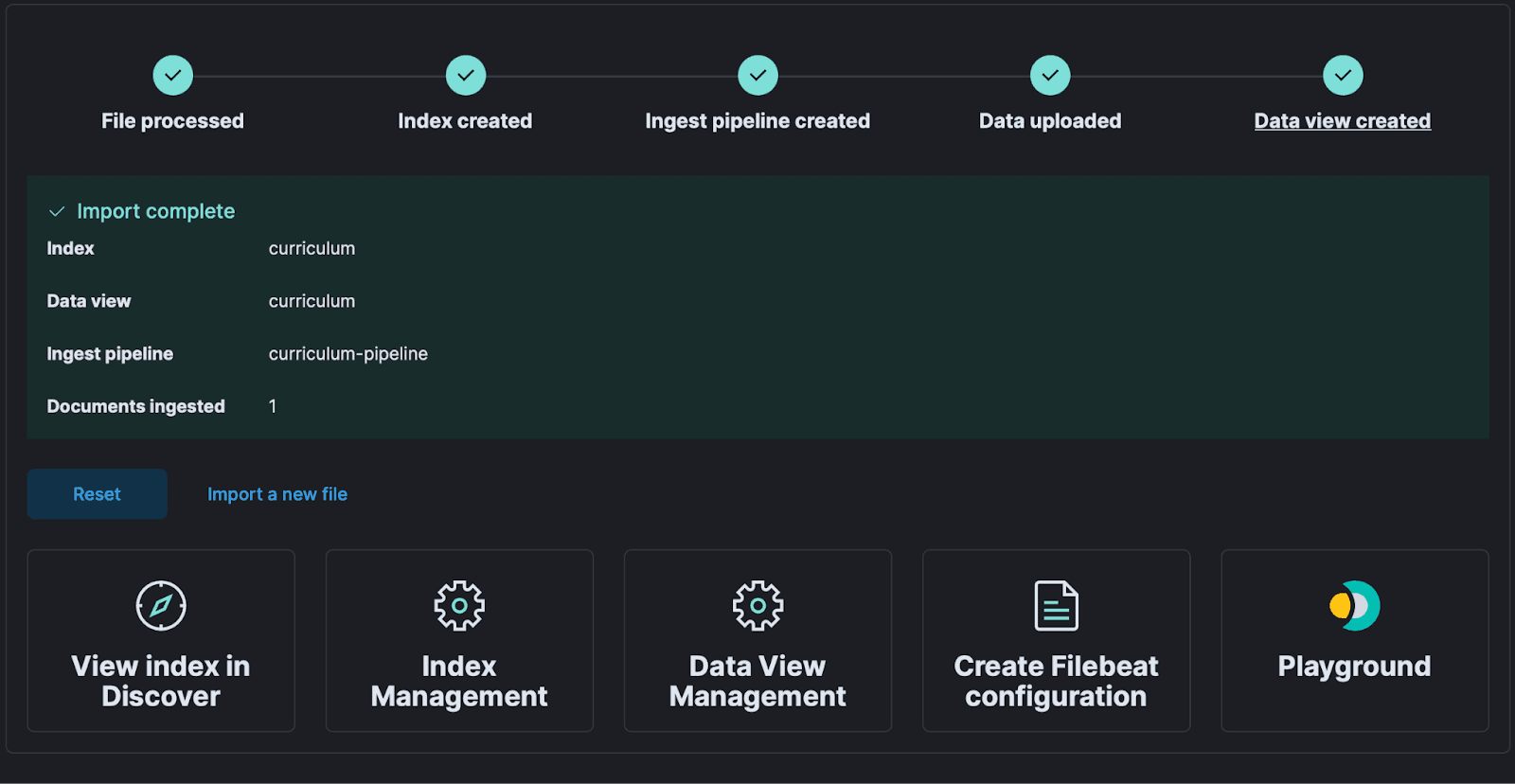 Kibana 中的导入完成