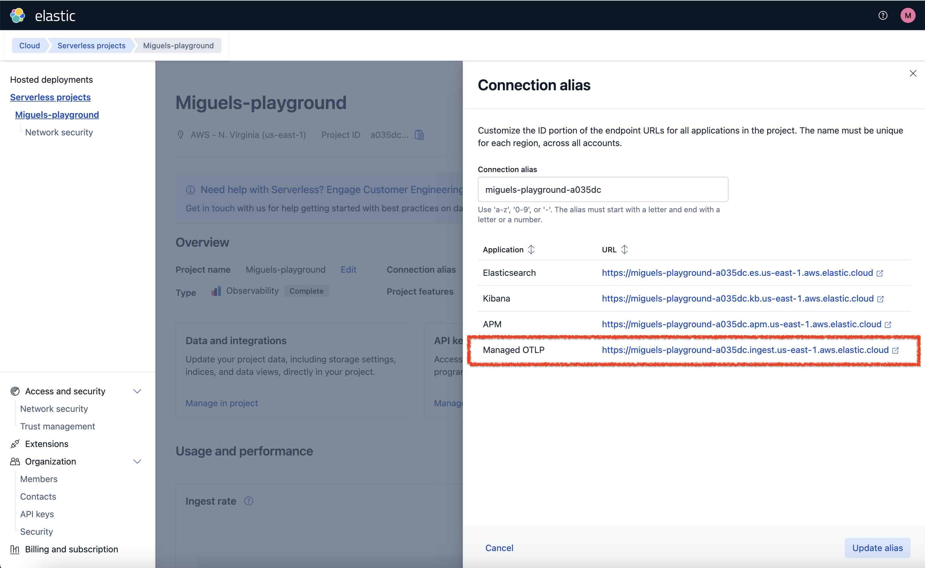 OTel OTLP endpoint 配置页面