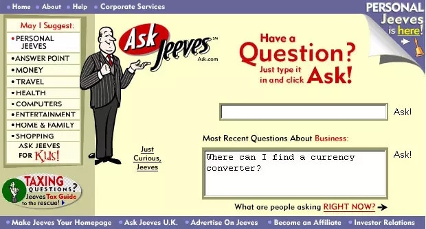 Ask Jeeves 的图片，这是早期的类似 RAG 的 Web 服务