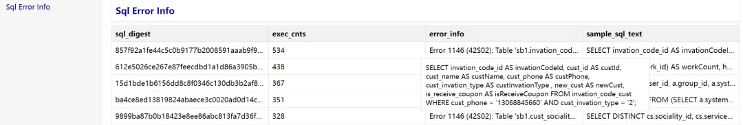 sql error info