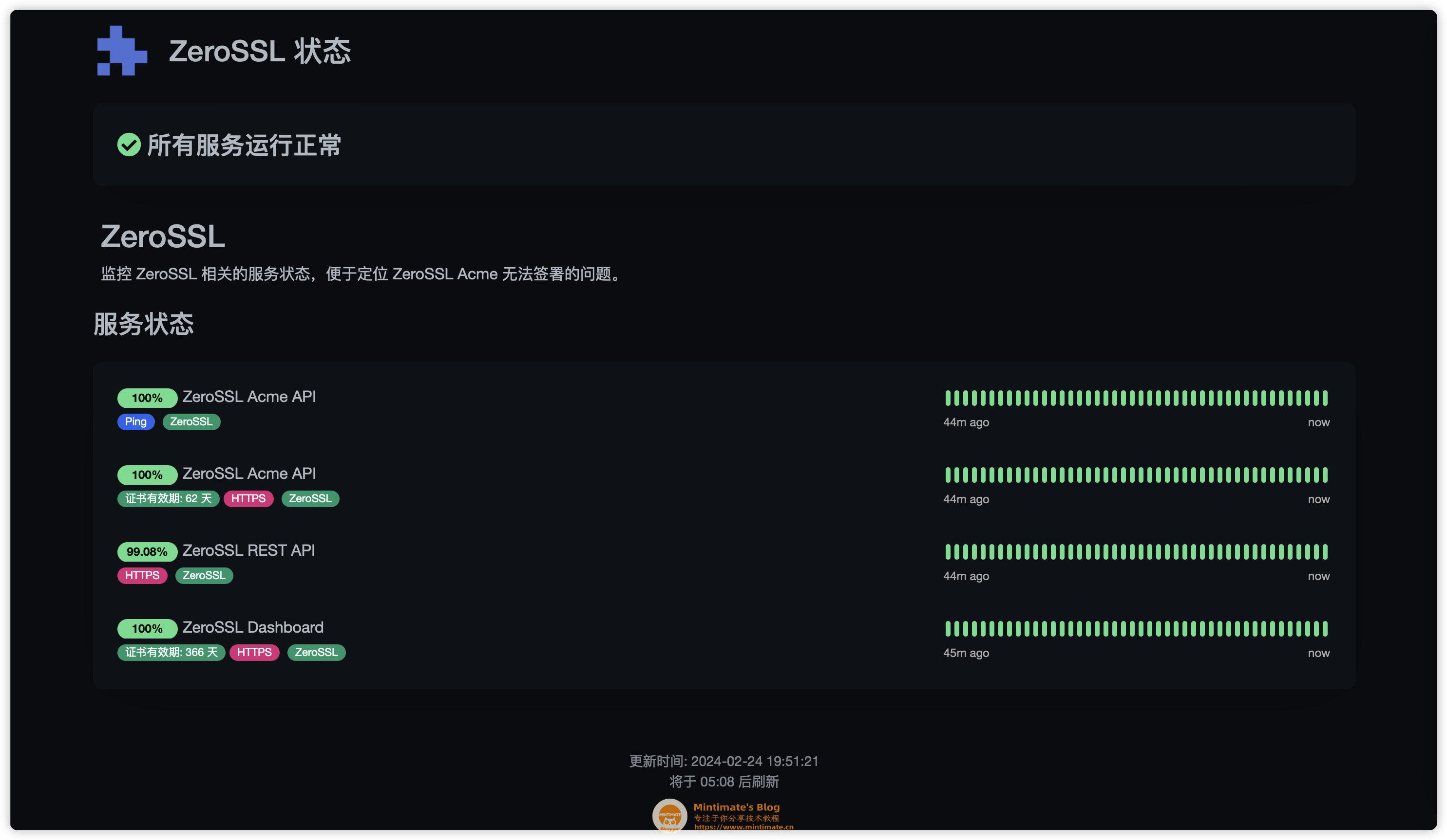Uptime 检测 ZeroSSL 的服务器状态