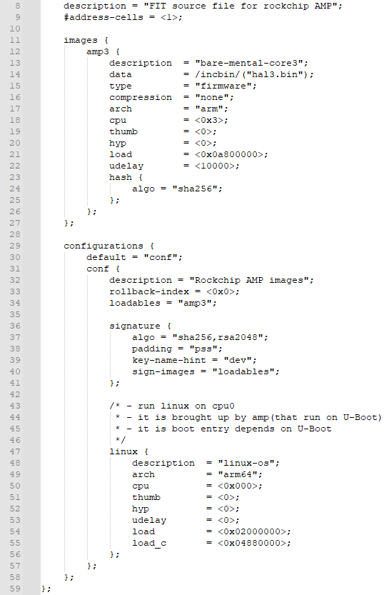 图 61 Baremetal/RT-Thread程序配置文件amp_linux.its