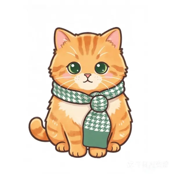 本例原图:戴绿色围巾的橘猫插画