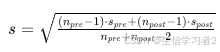 s=(npre−1)⋅spre+(npost−1)⋅spostnpre+npost−2*s*=*n**p**re*+*n**p**os**t*−2(*n**p**re*−1)⋅*s**p**re*+(*n**p**os**t*−1)⋅*s**p**os**t*