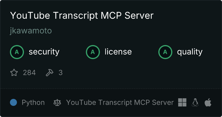 YouTube 字幕转录服务器 MCP 服务器