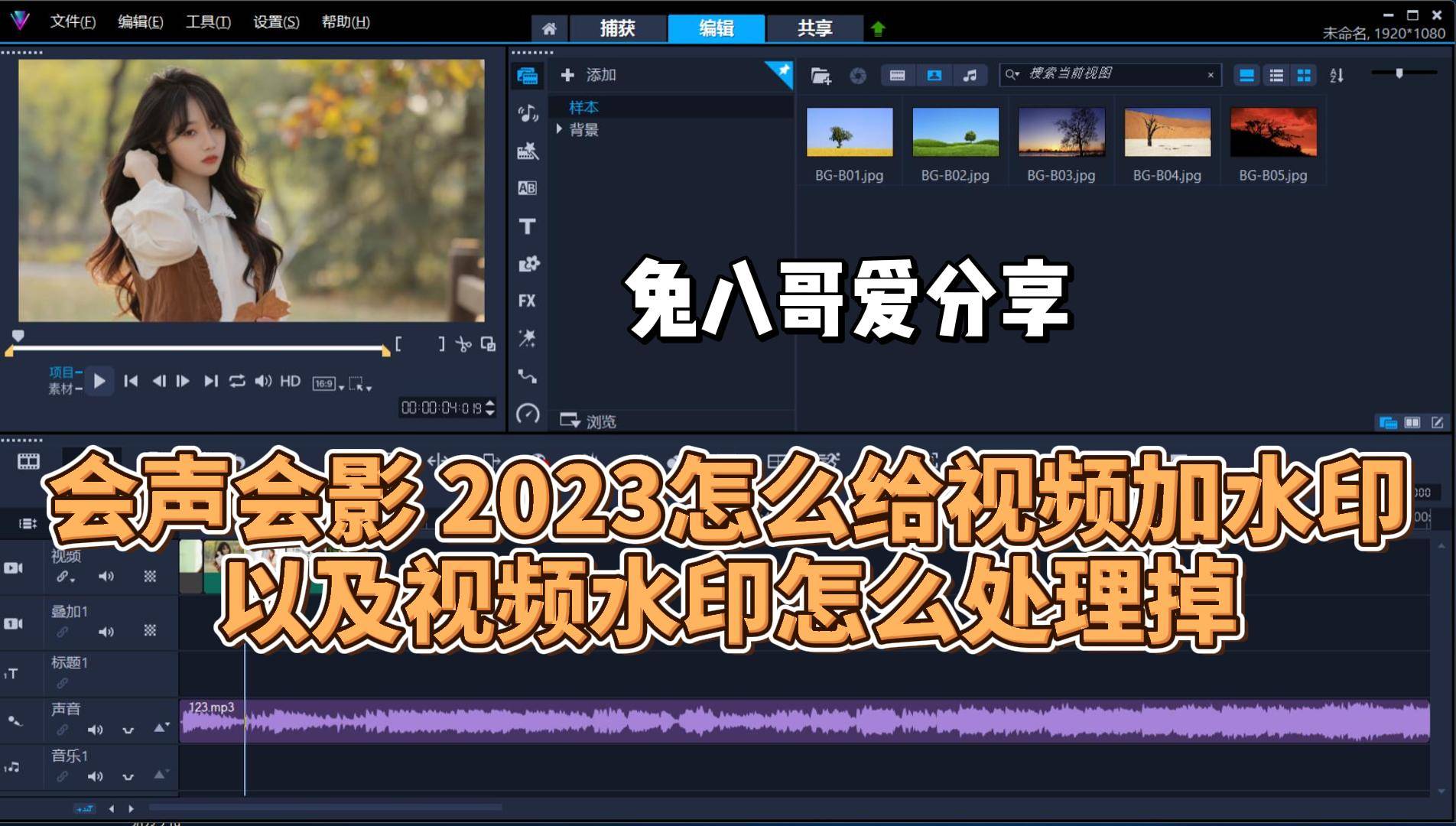 会声会影 2023怎么给视频加水印，以及视频水印怎么处理掉