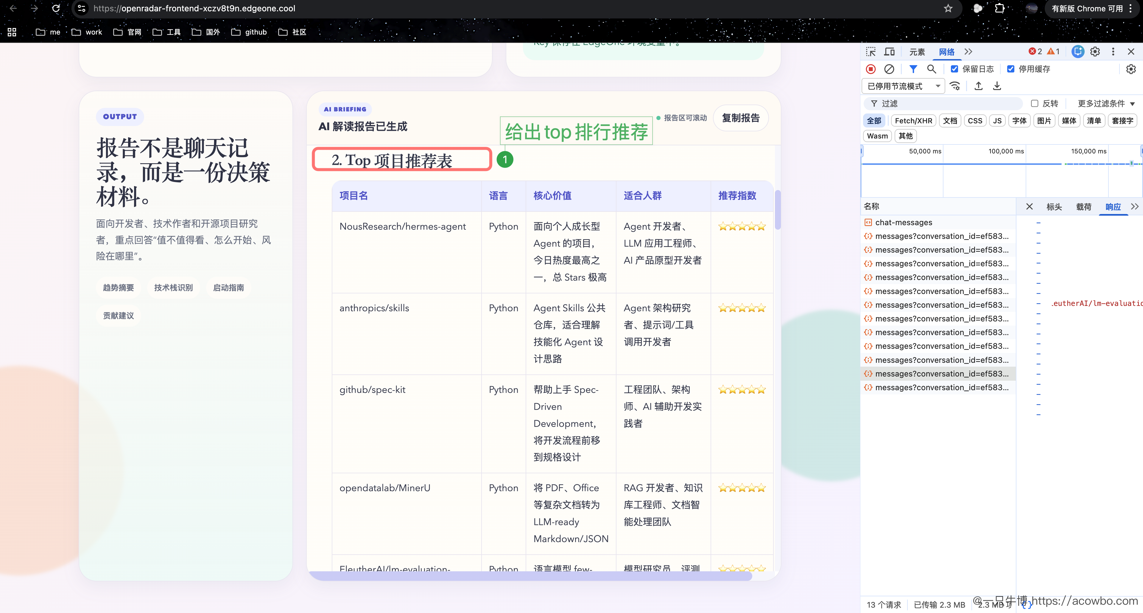 Top 排行推荐表