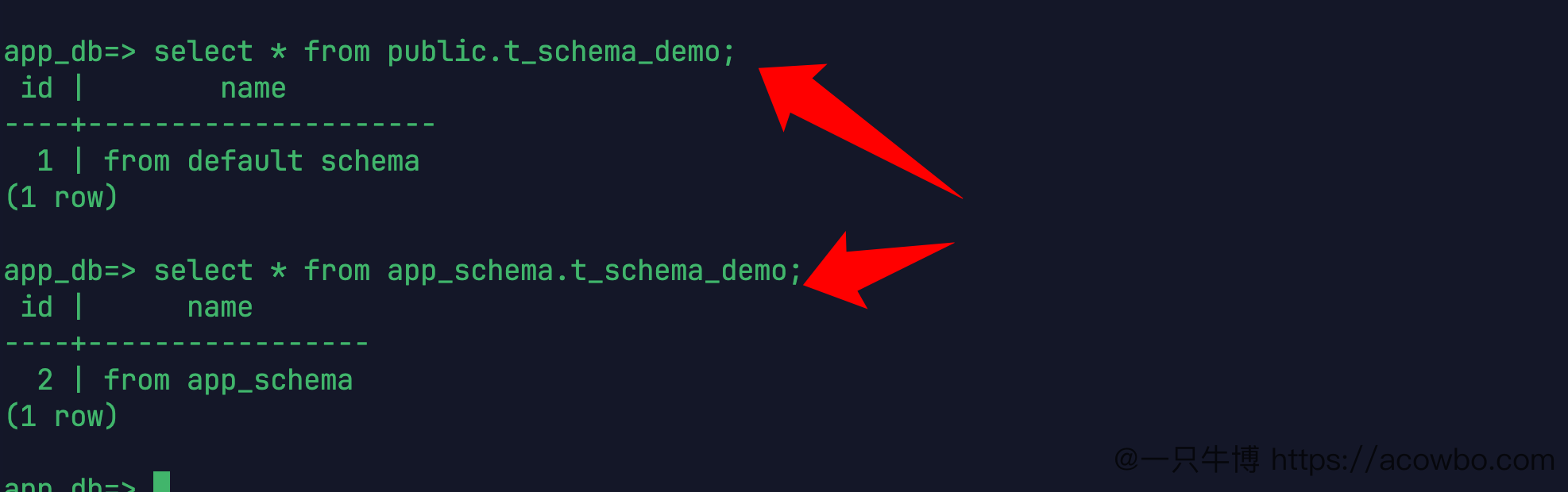 使用 schema 前缀查询同名表