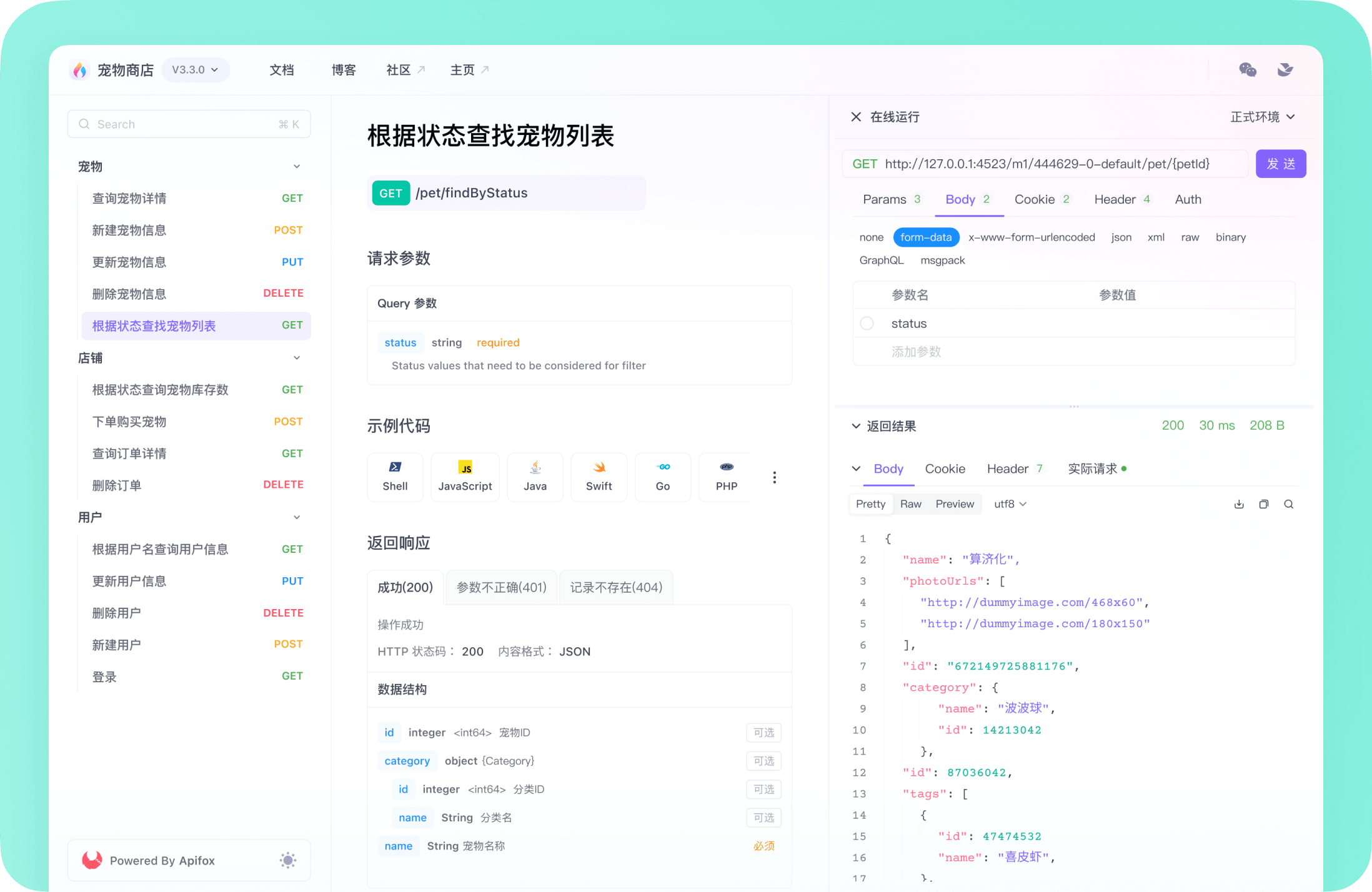 API 调试界面