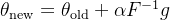 \theta_{\text{new}} = \theta_{\text{old}} + \alpha F^{-1} g