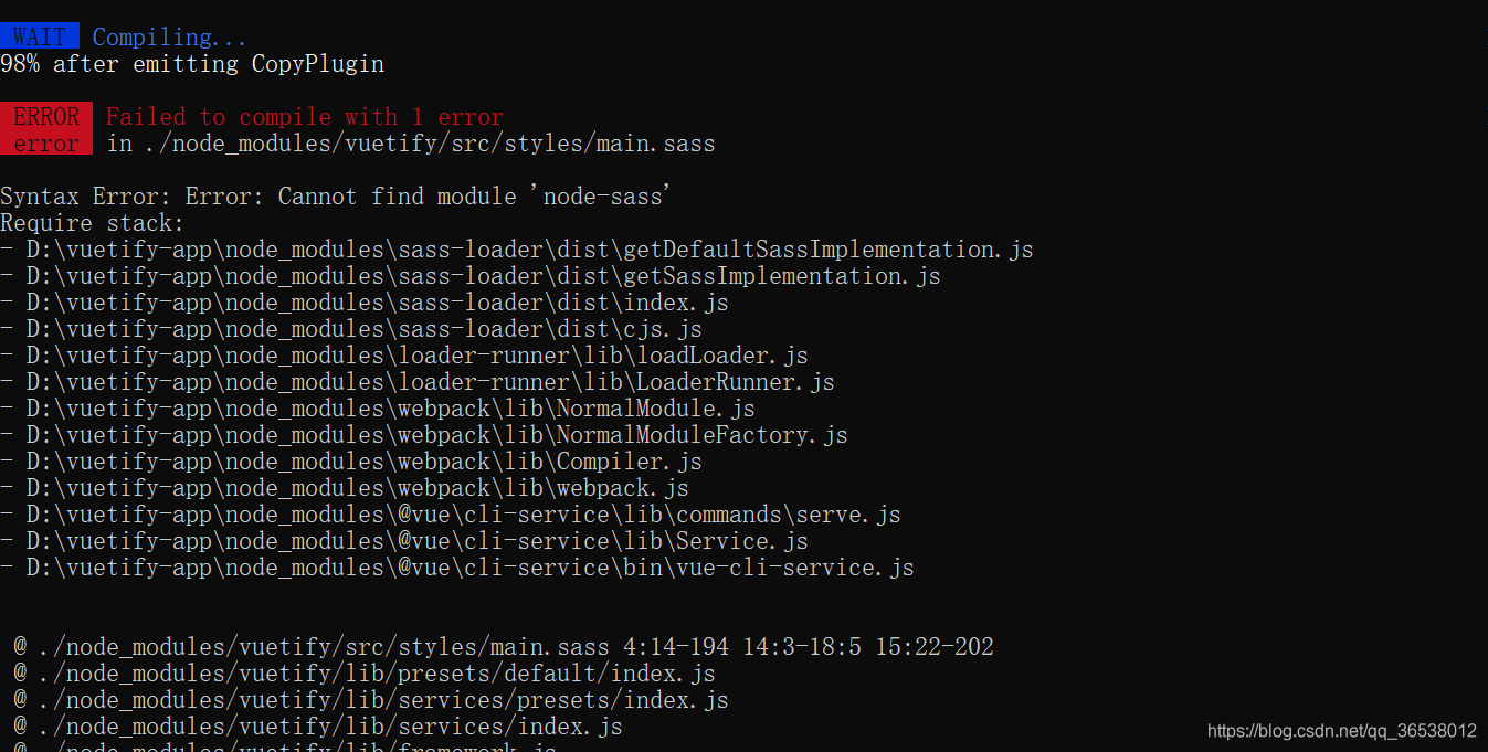 Syntax error error cannot find module node sass 
