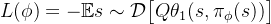 L(\phi) = -\mathbb{E}{s \sim \mathcal{D}} \big[ Q{\theta_1}(s, \pi_\phi(s)) \big]